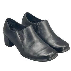 Thom McAnn Black Leather Block Heel Slip On Side Zip Loafer Women 8W